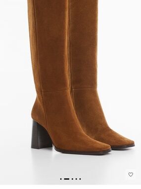 Mango Chestnut Suede Knee-High Block Heel Boots